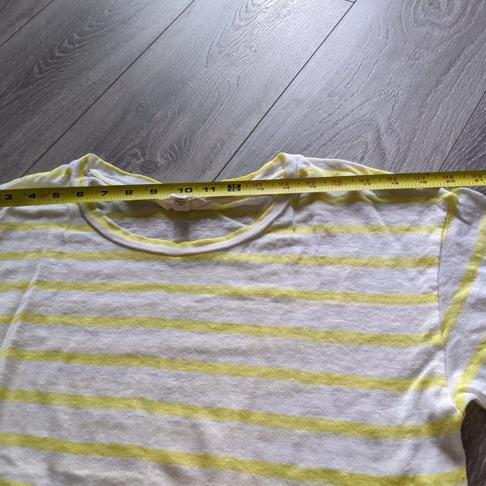 Land's End 1963 Canvas Women's Tee T-shirt Long Sleeve 100% Linen Yellow Striped - Picture 4 of 9